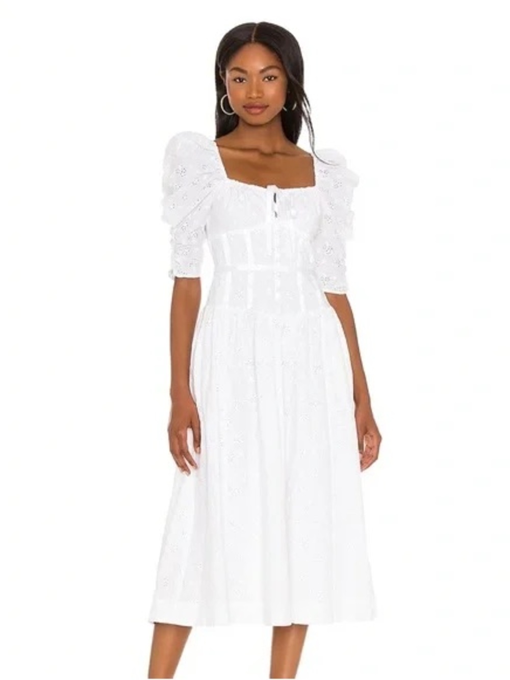 For Love & Lemons Jean Eyelet Corset Midi Dress